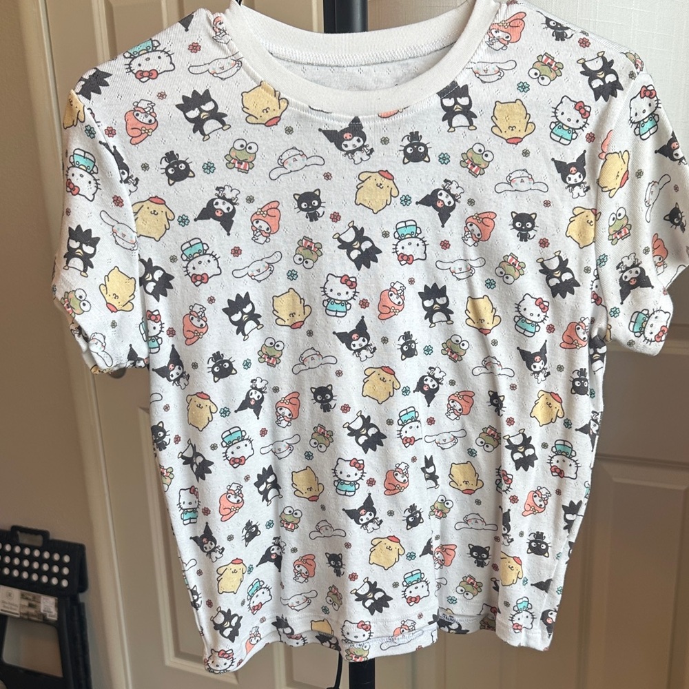 Hello Kitty Pattern White Crop Top - Cute Character Tee